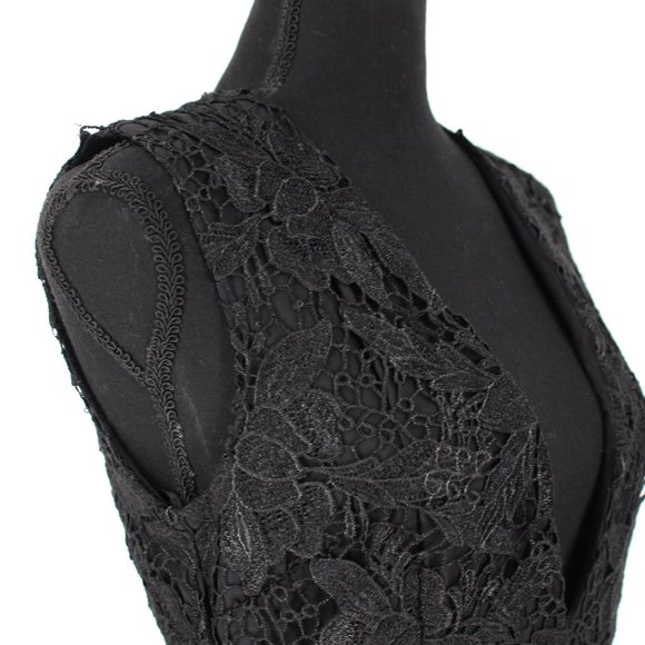 NICHOLAS Black Metallic Elegant Lace Ball Dress V-Neckline Sheer Midi Hemline 4 - Picture 2 of 8